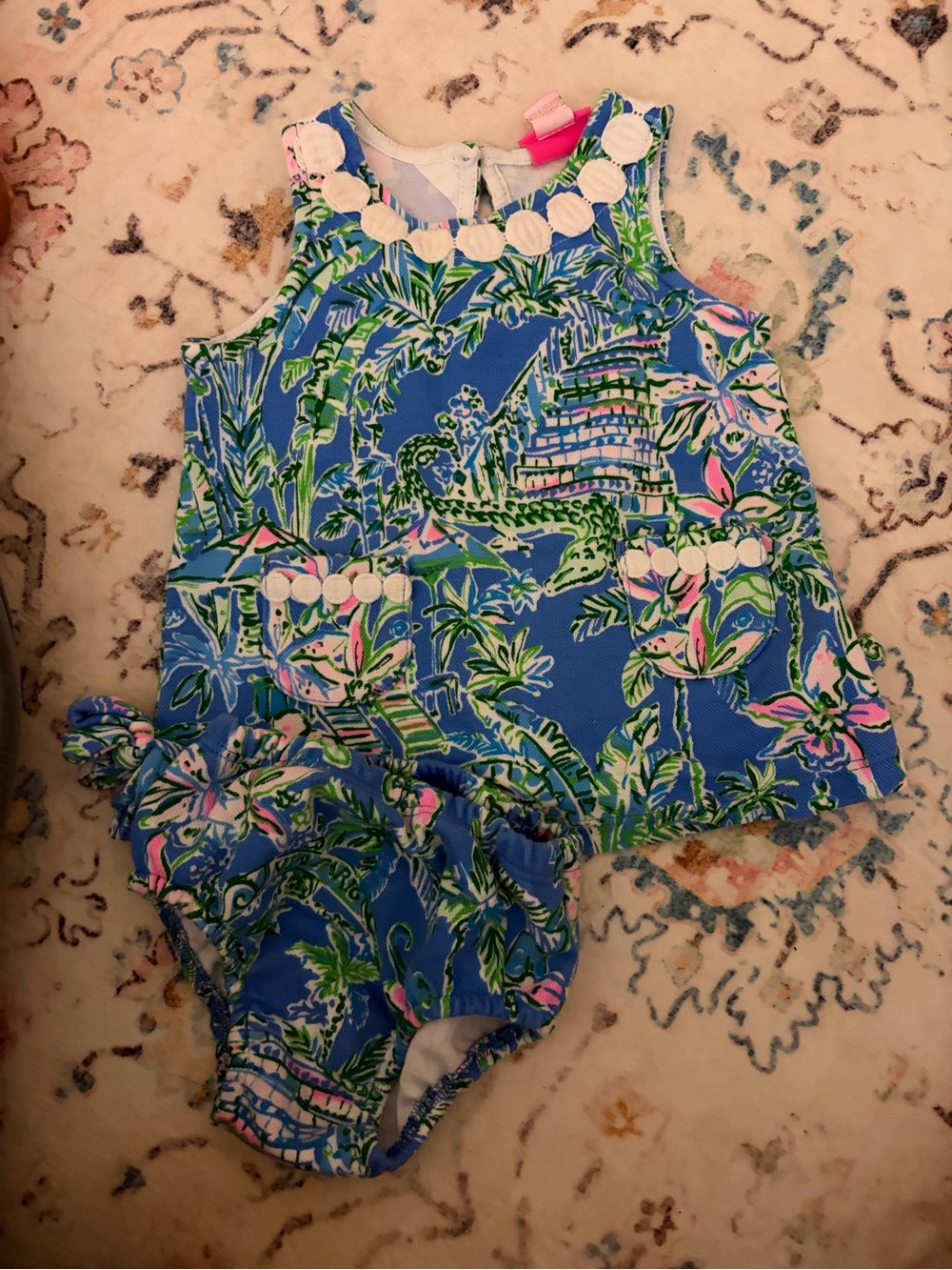Lilly Pulitzer Blue Pink Green Tropical Print Girls Matching Set